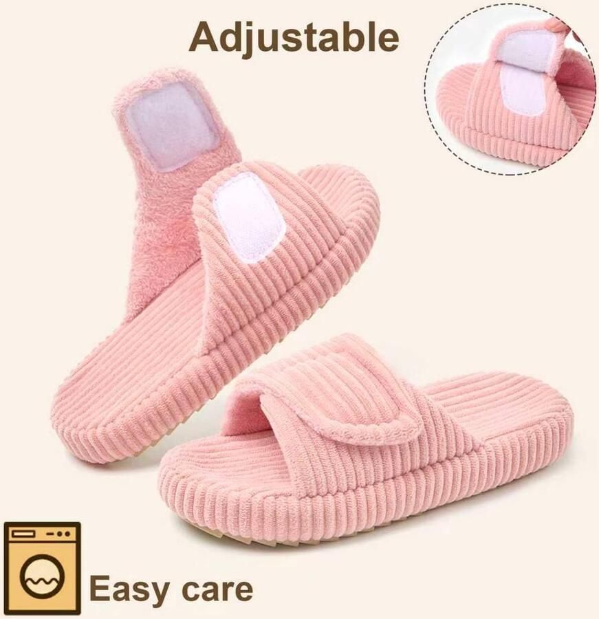 Dames Pantoffels Open Teen Corduroy Ajusteerbare Slides met Memory Foam Antislip Comfortabel Zacht