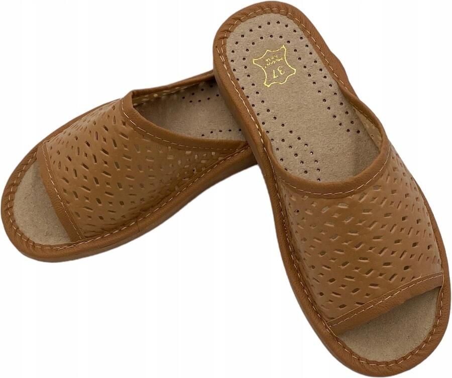 Dames Pantoffels Open Teen Lak Leer Beige