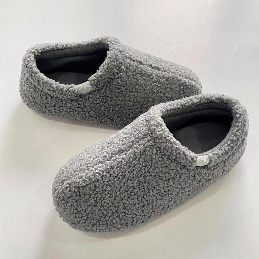 Dames Pantoffels Pluizig Krullende Vacht Met Geheugenschuim Zool Gevoerd met Polar Fleece Binnenshuis Gebruik -grijs －39 1 Paar