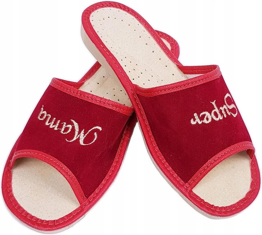 Dames Pantoffels Rode Leren Huisschoenen