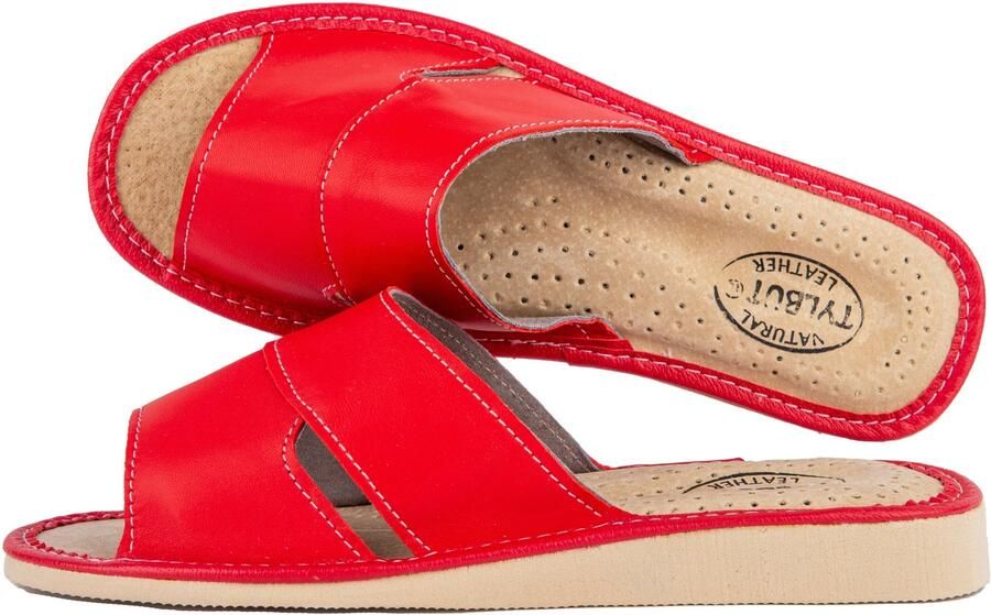 Dames Pantoffels Rood Leer Comfortabele Huis Schoenen