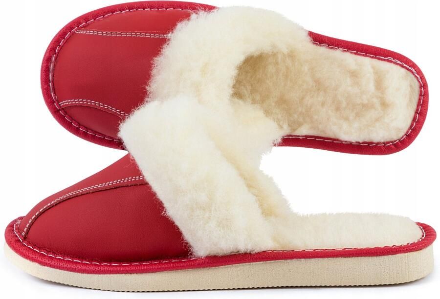 Dames Pantoffels Rood Leer Wol