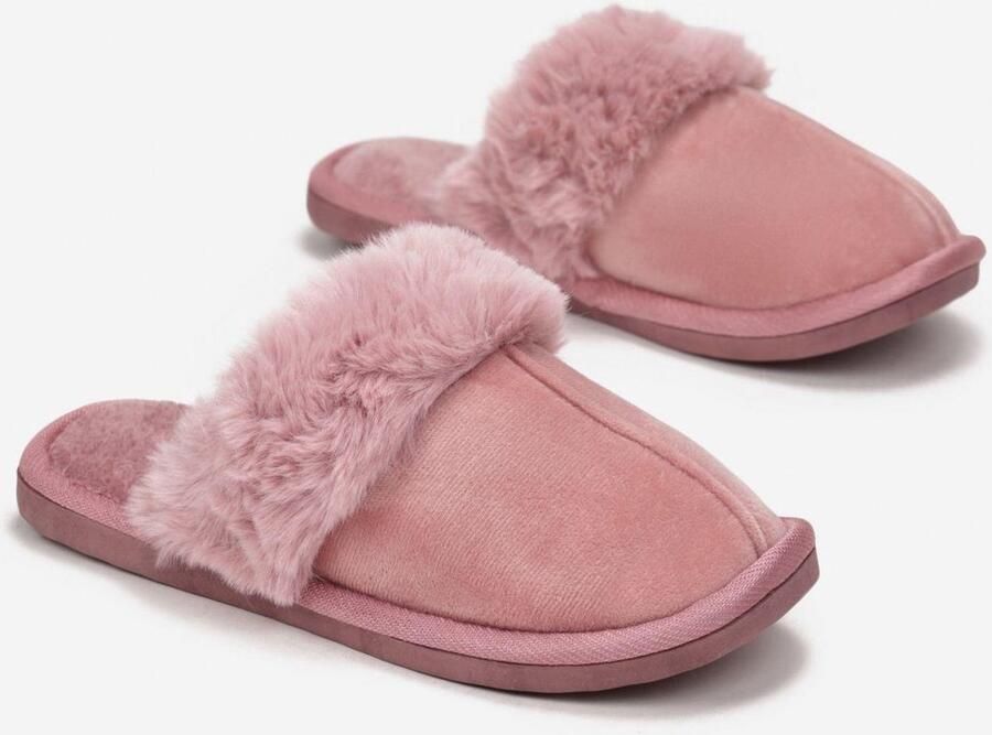Dames Pantoffels Roze Velours Plantenmotief