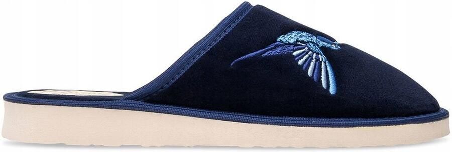 Dames pantoffels Sandra navy blauw met zwaluw applicatie
