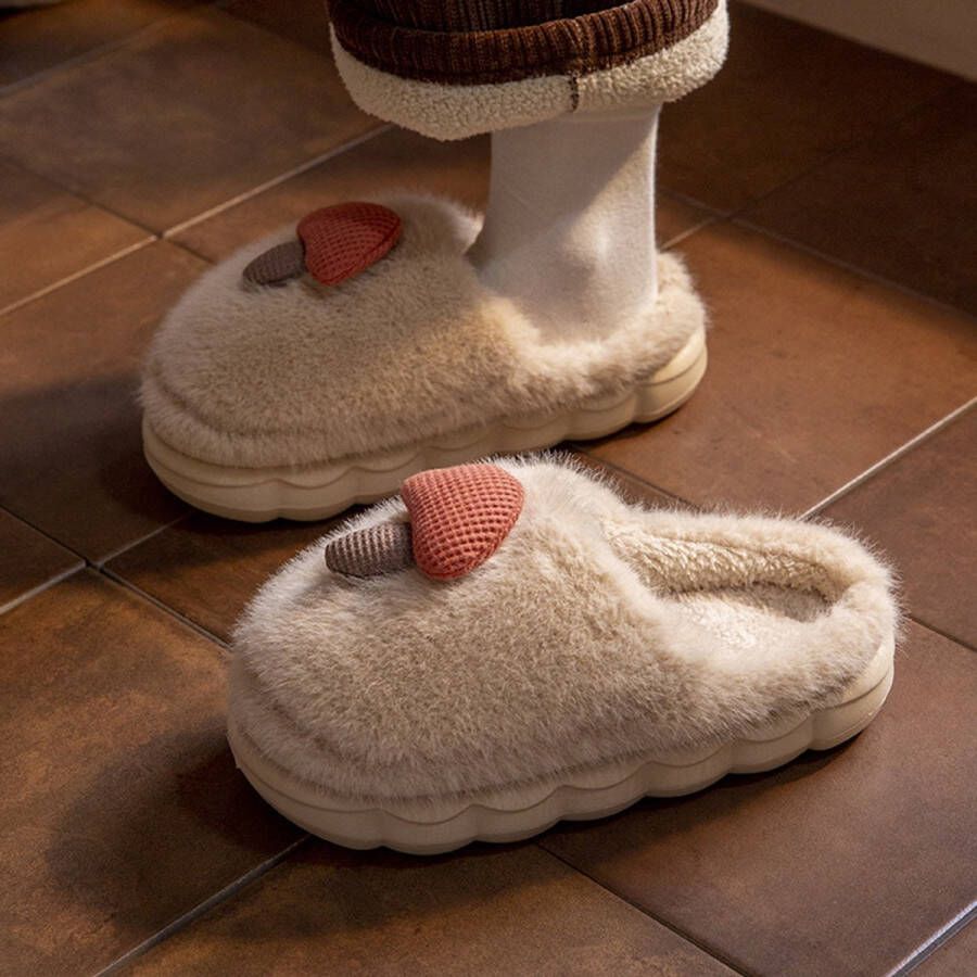 Dames Pantoffels Schattige Paddenstoel Design Pluizige Binnensloffen Winter Warmte EVA Zool Binnen en Buiten Zacht Donsvoering Antislip Memory Schoenzool Wasbaar(L 40 41)
