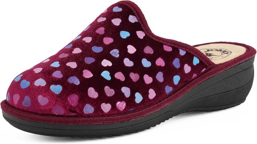 Dames Pantoffels Sleehak met Hartjes Motief Orthopedische Slip-on Slippers voor Comfortabel Lopen Gemaakt in Italië
