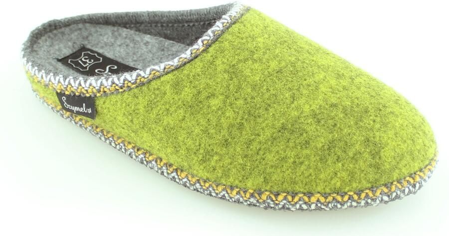 Dames pantoffels Szymel handgemaakt vilt groen geel
