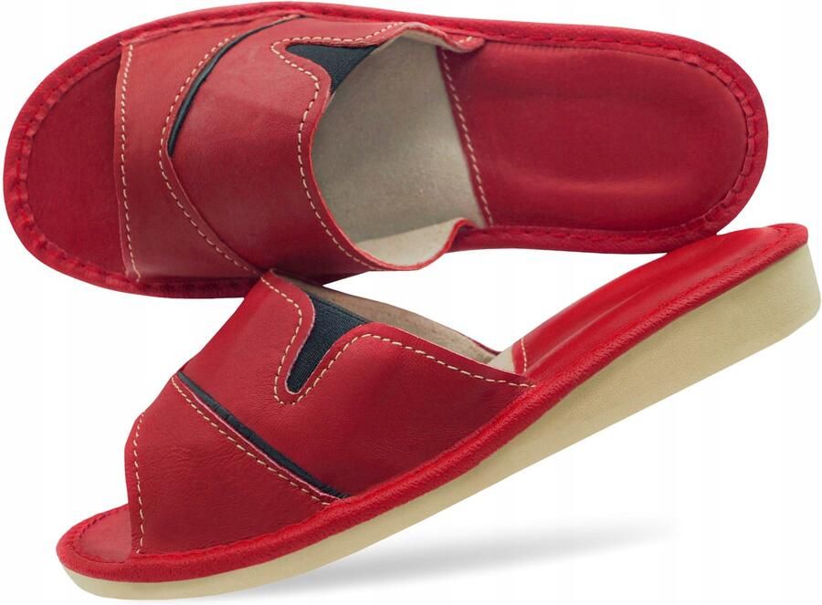 Dames Pantoffels Leer Rode Leren Slippers
