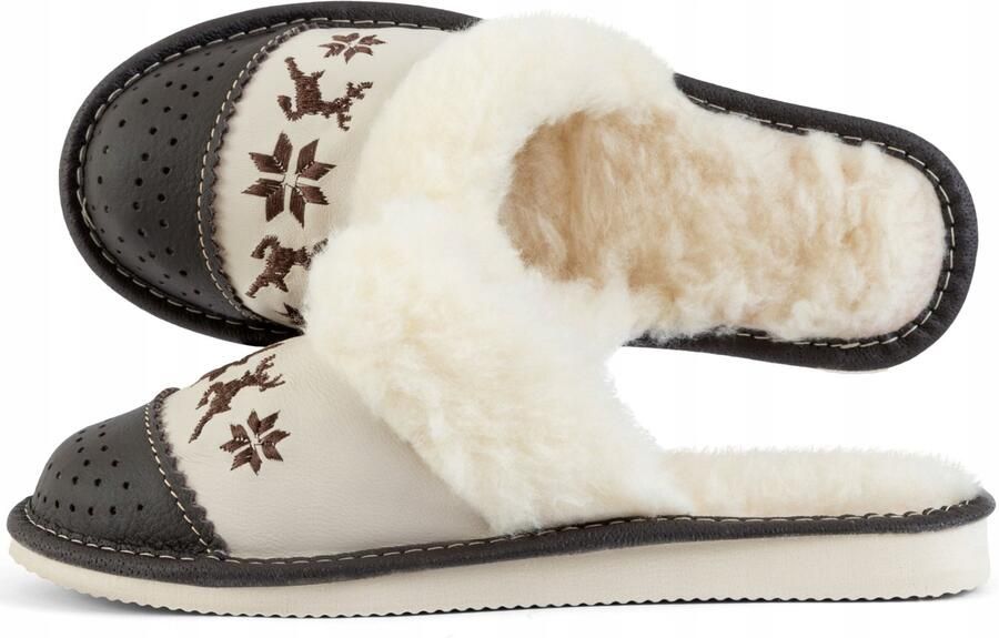 Dames Pantoffels van Leer en Wol Warm & Comfortabel