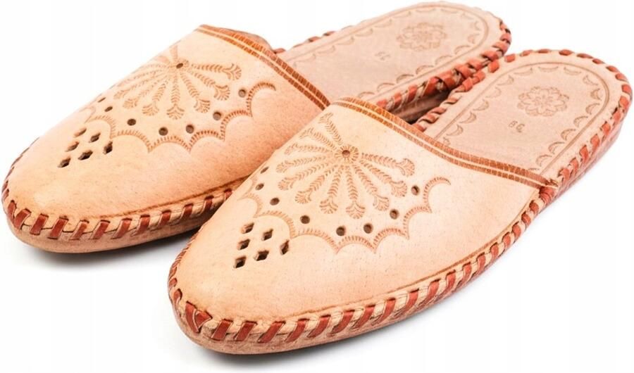 Baba Dames Pantoffels Leer Handgemaakt Folk