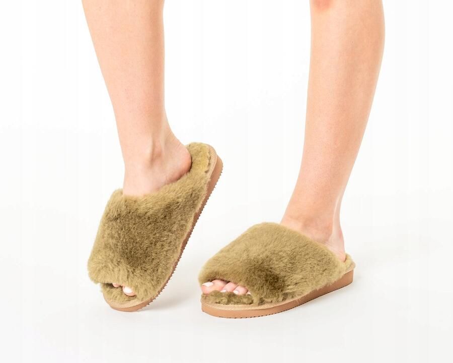Dames Pantoffels van Leer met Wol