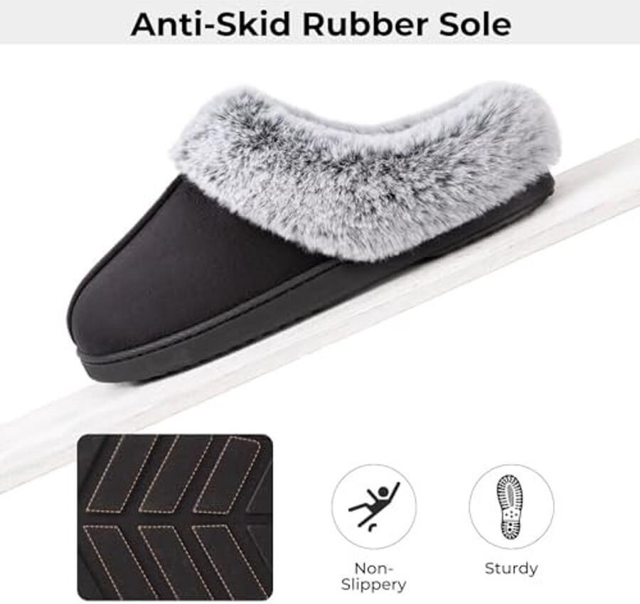 Dames Pantoffels van Microsuede Geheugenfoam en Rubber Zolen Zwart