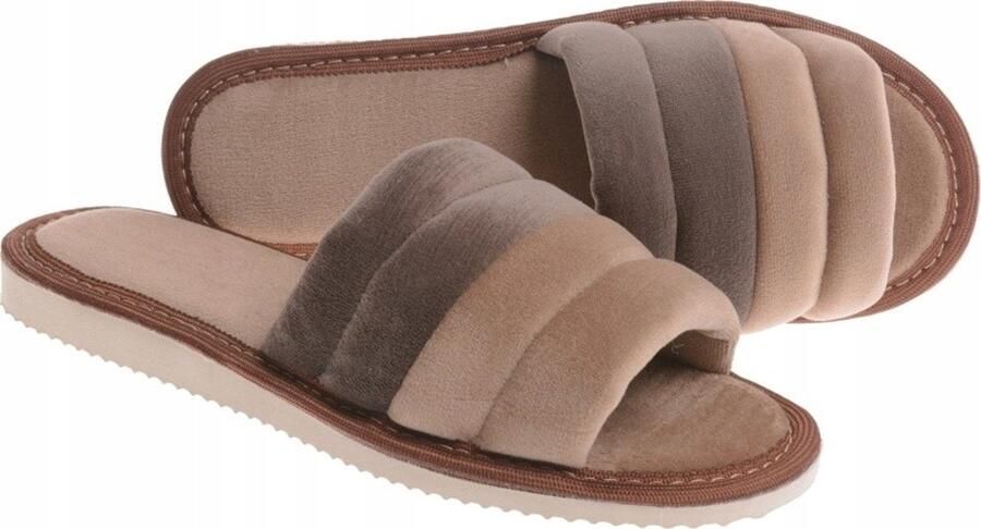 Dames pantoffels van velours beige bruin