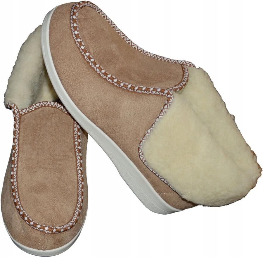 Dames pantoffels van velours gevoerd met wol beige