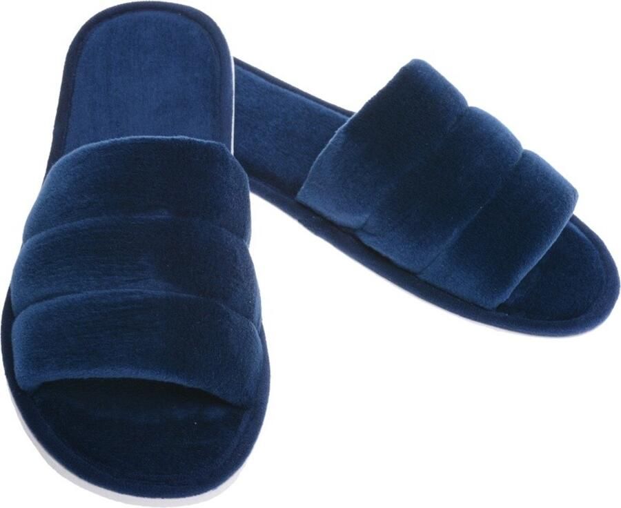 Dames pantoffels van velours navy blauw