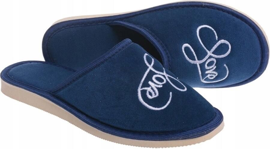 Dames Pantoffels van Velours Navy Blauw
