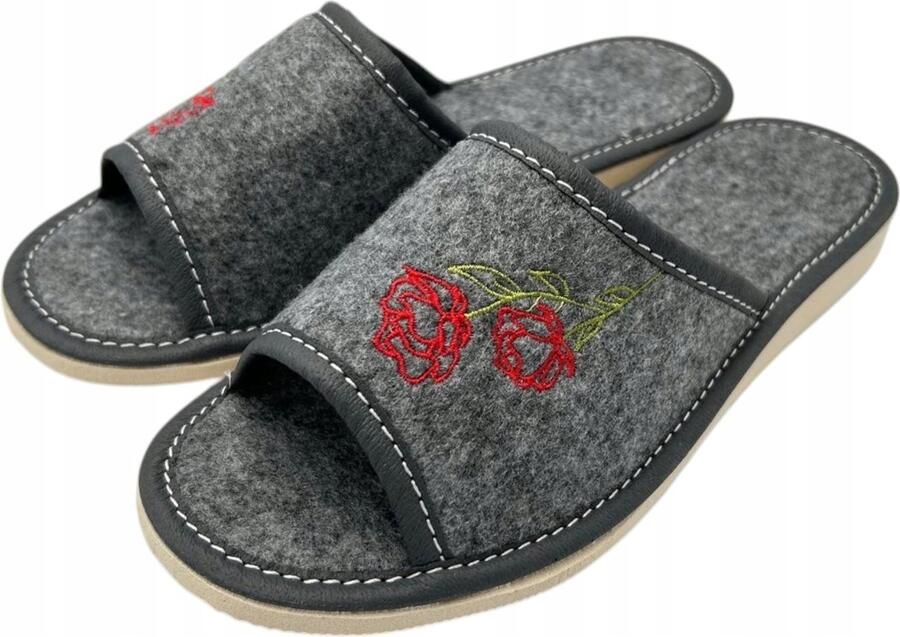Dames pantoffels van vilt antislip met bloemenborduurwerk