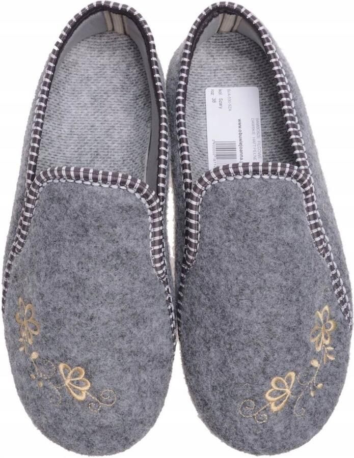 Dames Pantoffels van Vilt met Geborduurde Details Grijs