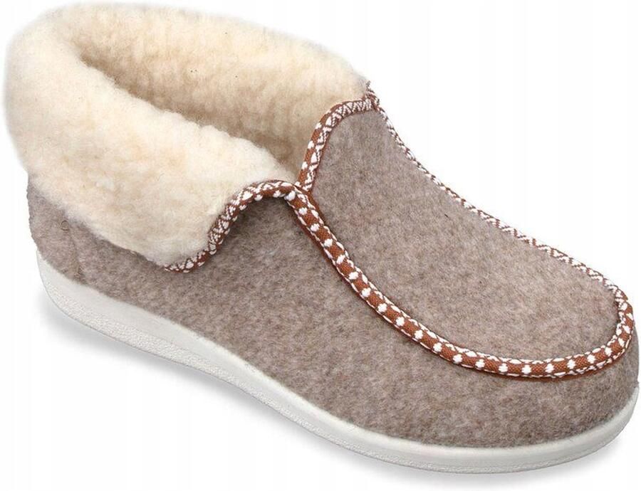Dames pantoffels van wol gevoerd cappuccino