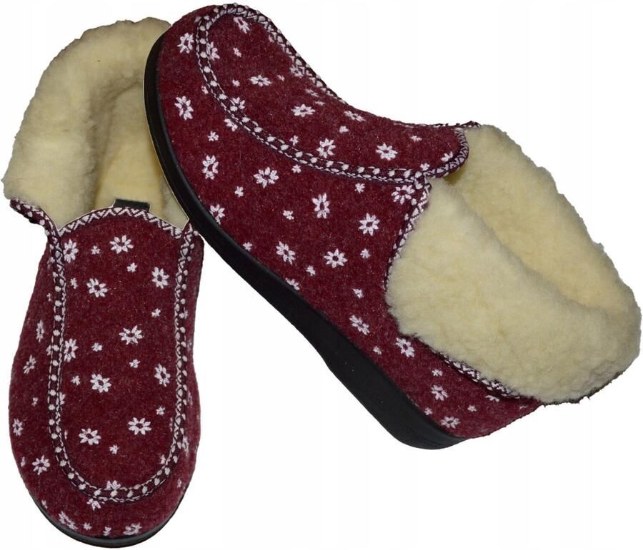 Dames pantoffels van wol warm bordeauxrood met sterren
