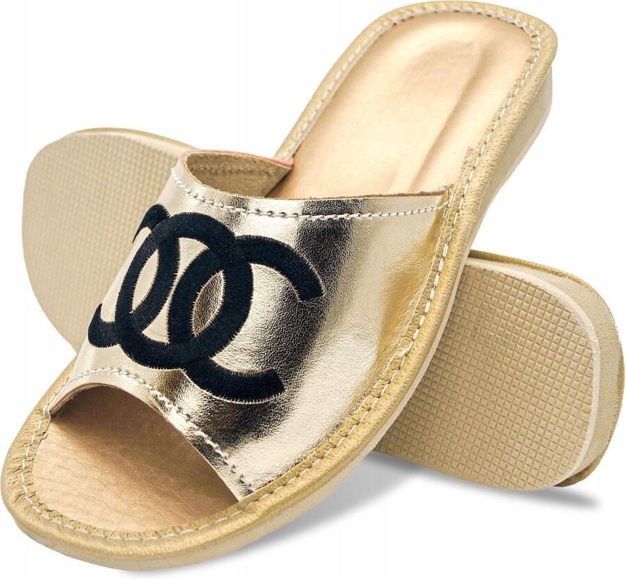 Dames pantoffels van zacht leer goudkleurig