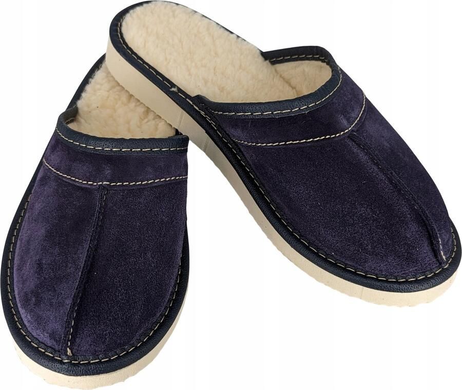 Dames Pantoffels van Zacht Suède met Wol Navy Blauw