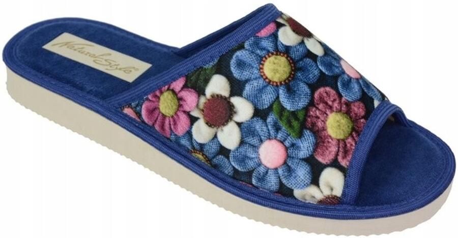 Dames Pantoffels Velours Blauw Bloemen