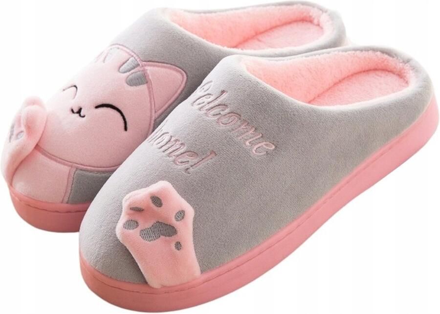 Dames Pantoffels Warm Grijs met Kattenprint