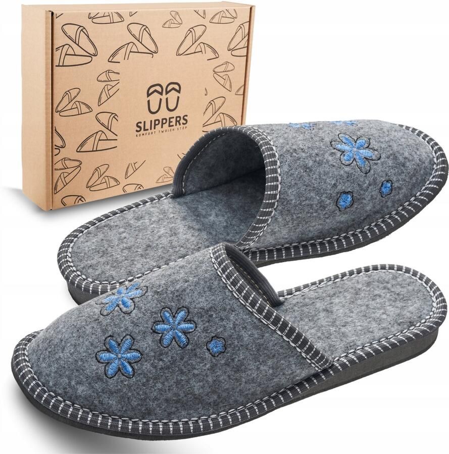 Dames Pantoffels Warme Filc Antislip Zool Grijs Blauw