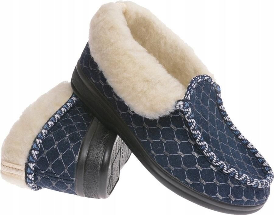 Dames pantoffels warme wollen voering marineblauw