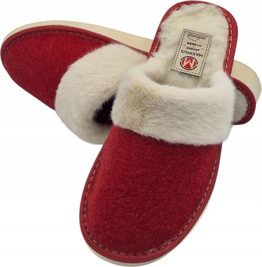 Maximus Dames pantoffels met wol gevoerd rood