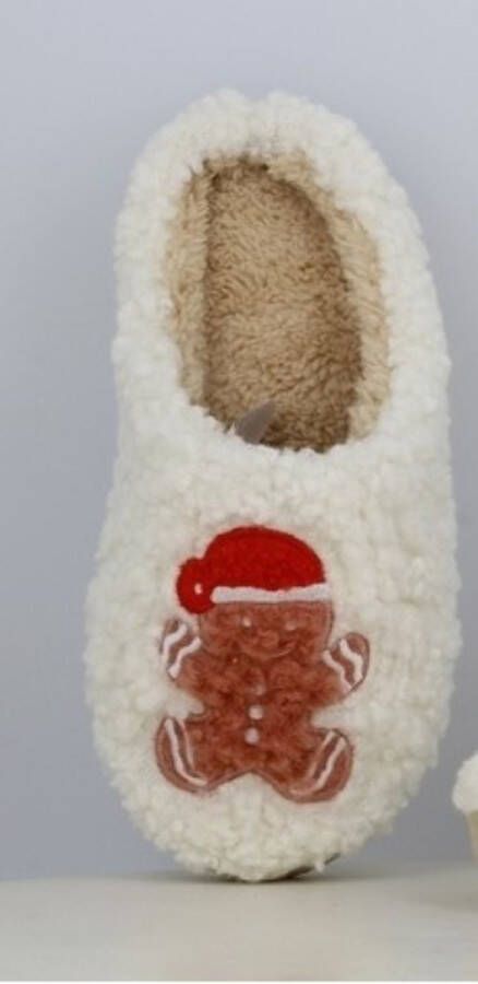 Dames pantoffels warme zachte instap sloffen voor vrouwen wit met cookie icoontje