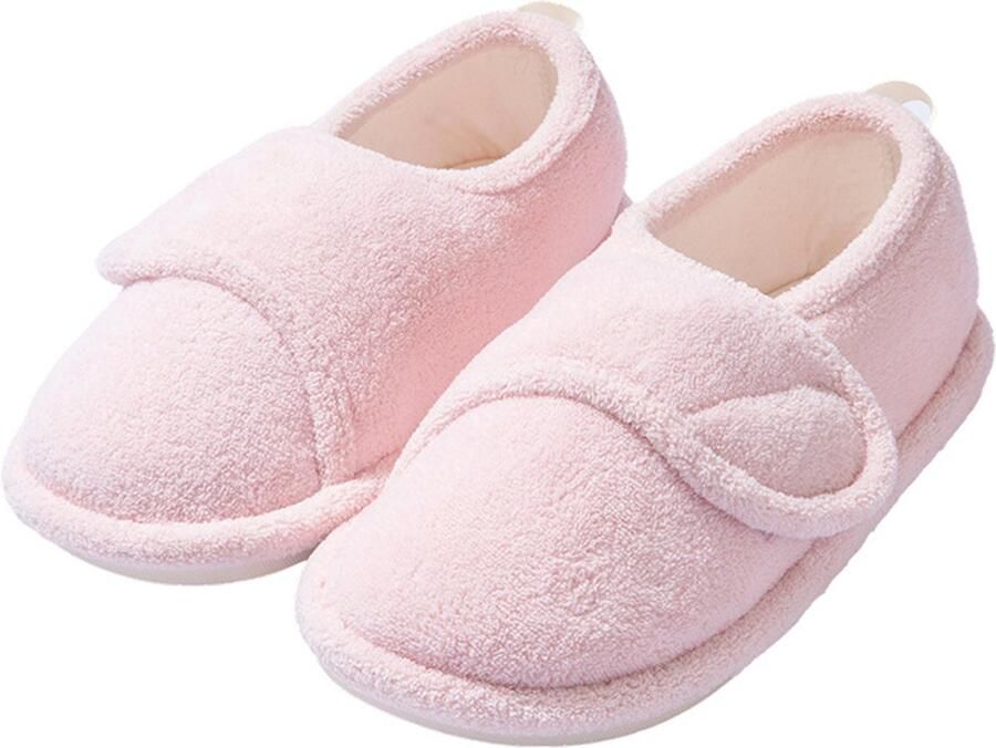 Dames Pantoffels Winter Warme Pluche Huisslippers Antislip Zachte Zool Verstelbare Band Voor Binnen en Thuis Roze Valt Klein