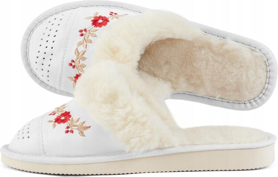 Dames Pantoffels Wit Leer Wol Warm