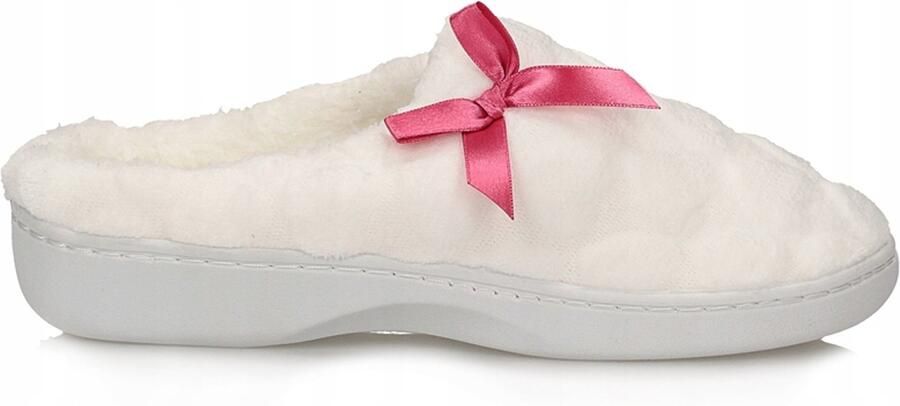 Dames pantoffels wit met roze strik gevoerd