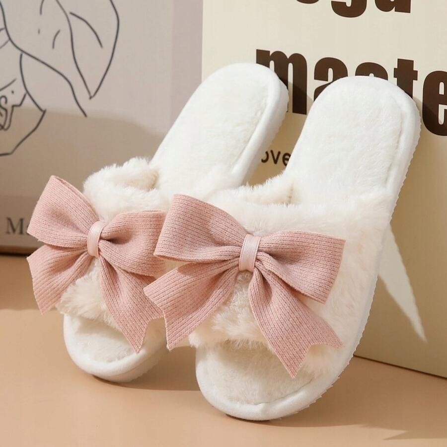 Dames Pantoffels Wit met Roze Strik