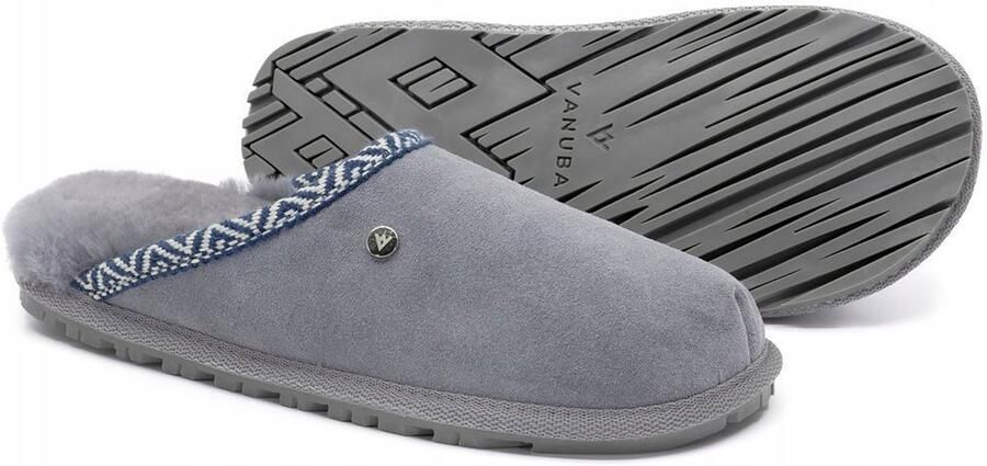 Dames Pantoffels Wol & Leer Warme Grijze Huisschoenen