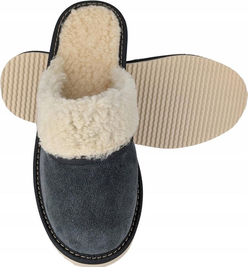 Dames Pantoffels Wol & Leer Warme Winter Huisschoenen Grijs