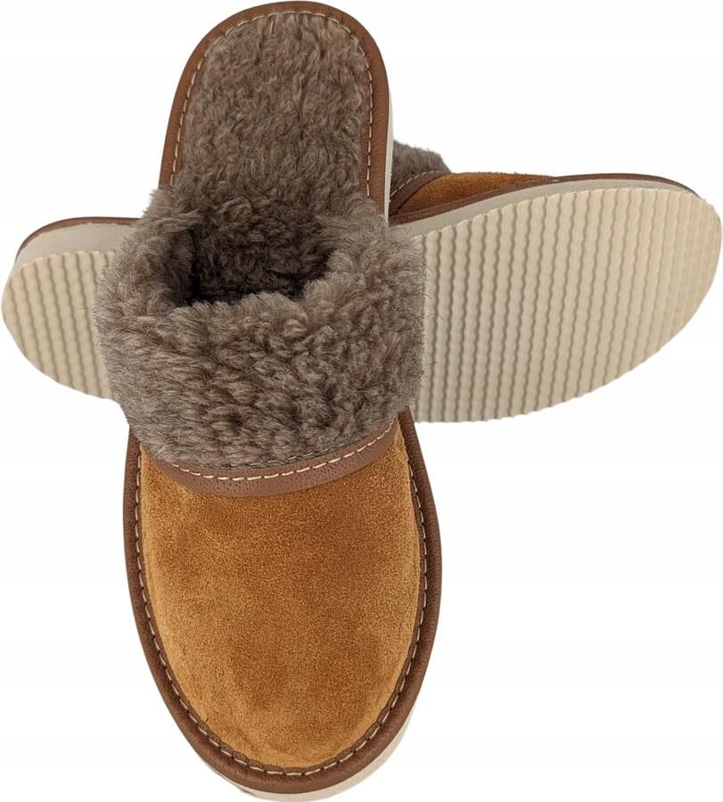 Dames Pantoffels Wol Leer Bruin