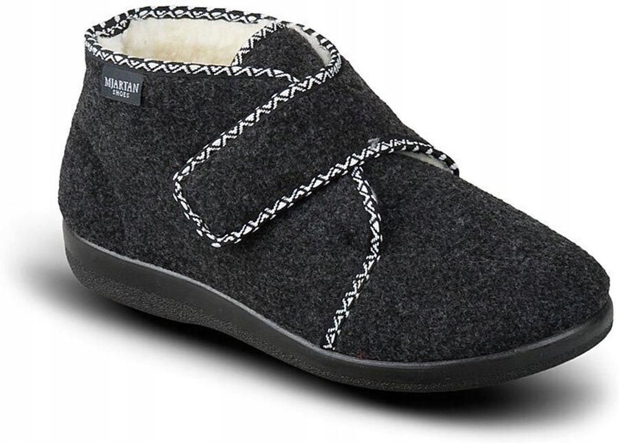 Dames pantoffels wol met klittenband Zwart warm en comfortabel