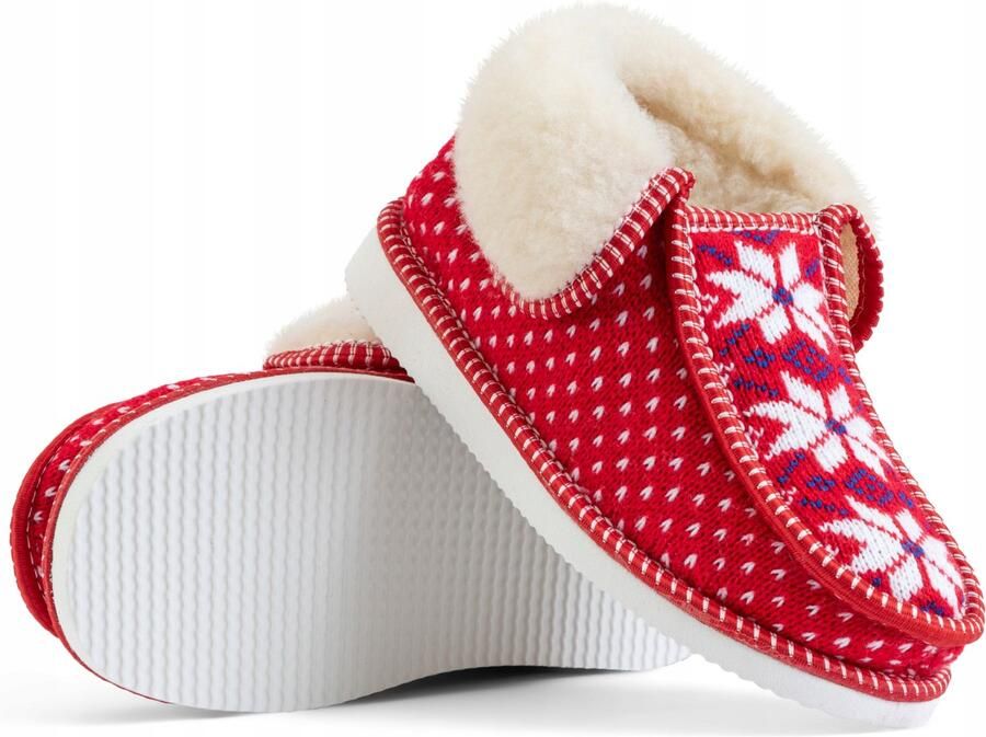 Dames Pantoffels Wol Rood Warme Slipper met Nors Patroon