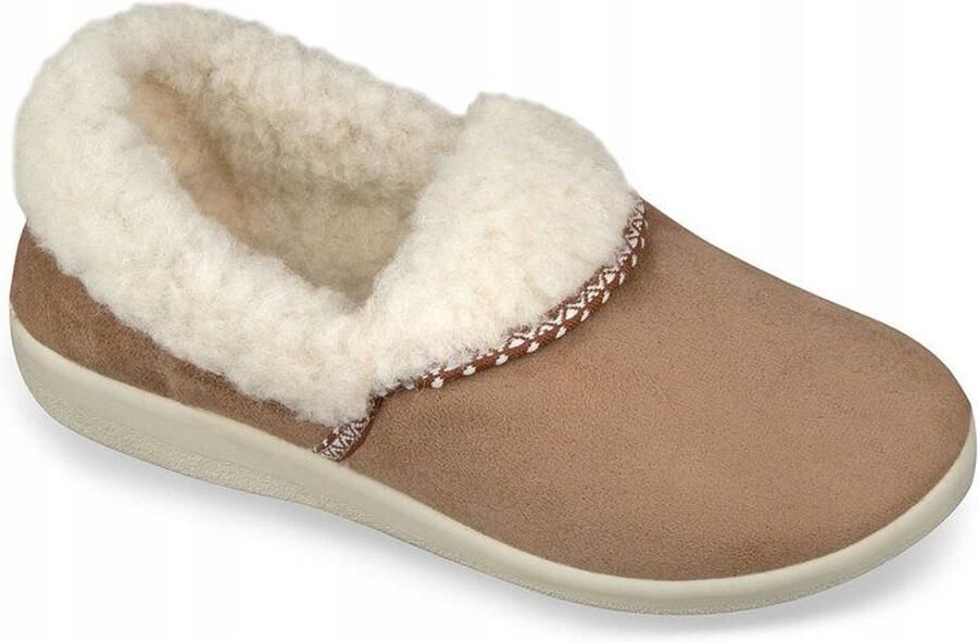 Dames pantoffels wol warm beige