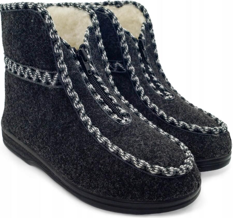 Dames pantoffels wol warme voering rits dikke zool