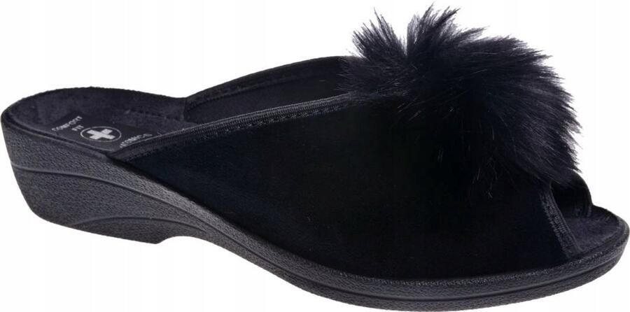 Dames Pantoffels Zwart met Pompon Comfort & Stijl