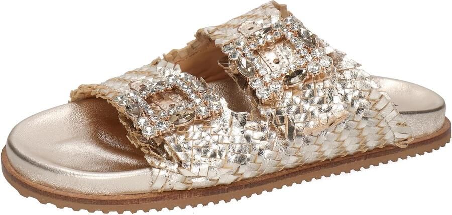Dames Pantoletten Leer Handgemaakt Goudkleurig Slip-On