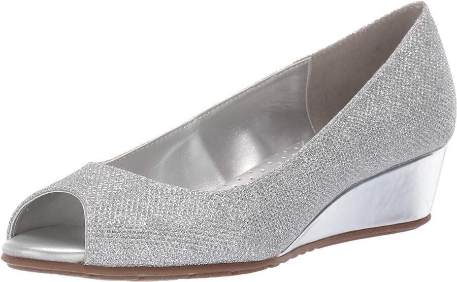 Dames Peep-toe Pumps met Wedge Hak Zilver Glamour