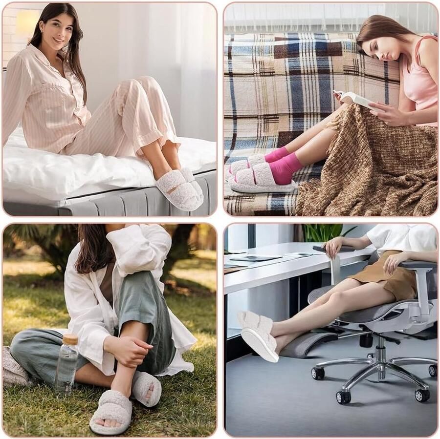 Dames Peep Toe Slippers Warme Winter Slippers met Geheugenfoam Comfortabele Huisschoenen voor Thuisgebruik