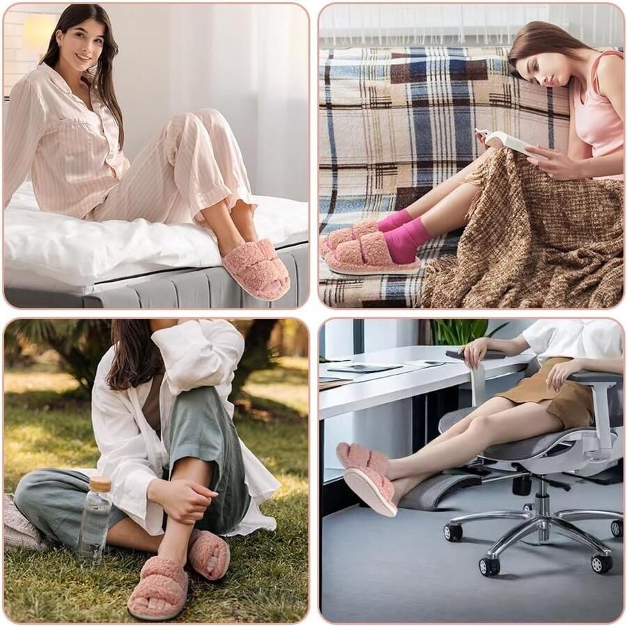 Dames Peep Toe Warme Winter Slippers met Geheugenfoam voor Thuis Comfortabele Slip-On Huisschoenen