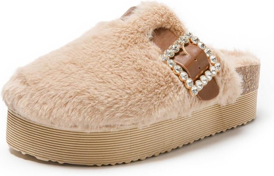 Dames Plateau Clogs met Verstelbare Gesp en Warme Voering voor Buiten