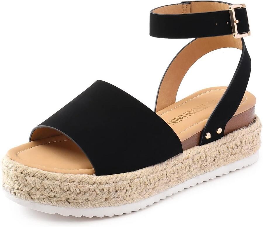 Dames Plateau Espadrilles met Enkelband Wedge Hak Comfortabele Zomersandalen